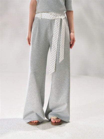 Polka Dot Ruffle Trim Off-Shoulder T-Shirt &amp; Tie-Waist Lounge Pants Set