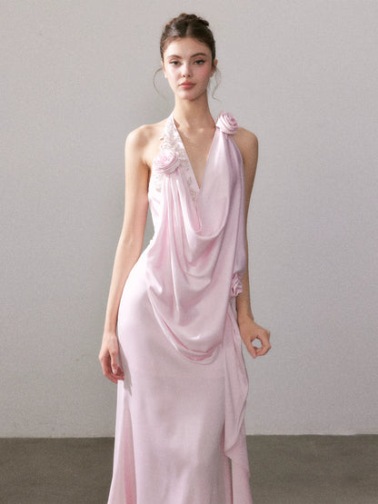 Ouro Shiny Satin Long Dress - CHINASQUAD