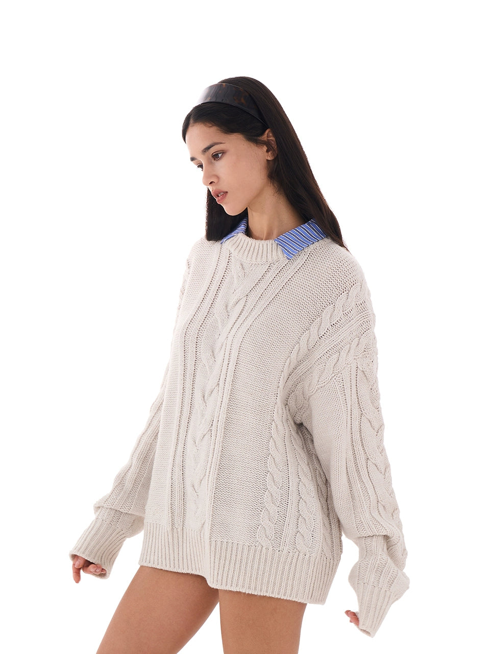 Detachable Collar Oversized Cable Sweater