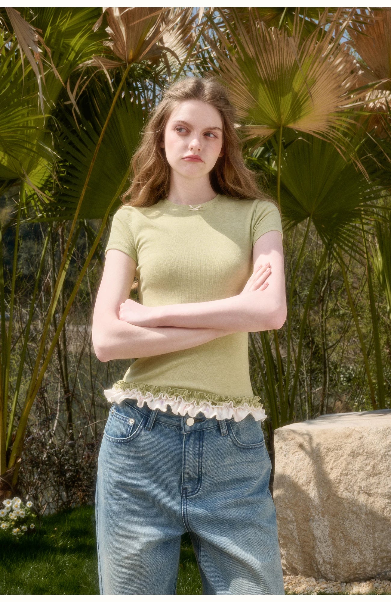Little Bunny Ruffle Hem Printed Knit T-Shirt
