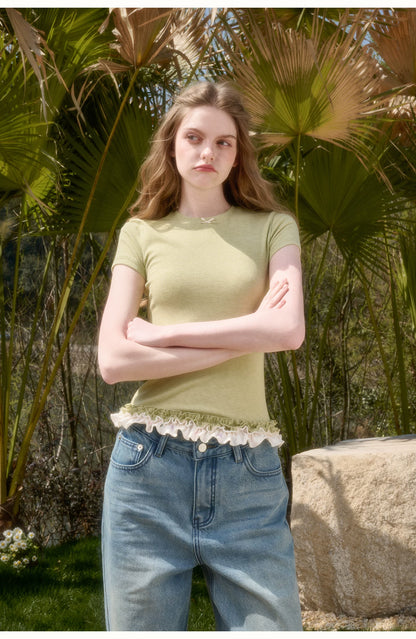 Little Bunny Ruffle Hem Printed Knit T-Shirt