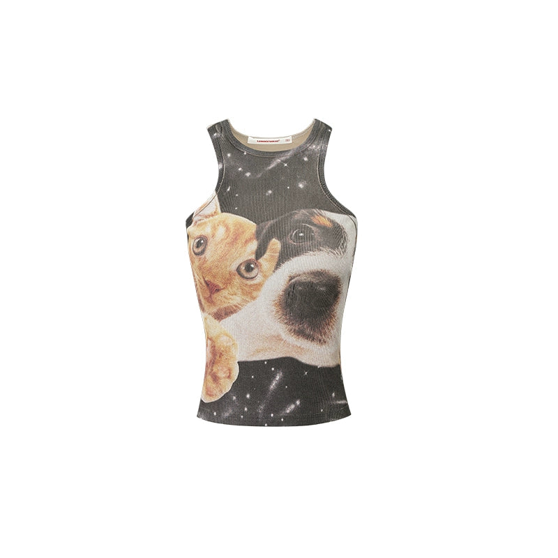 Lap Cat &amp; Dog Cat Printed Tight-Fit Tank Top - CHINASQUAD