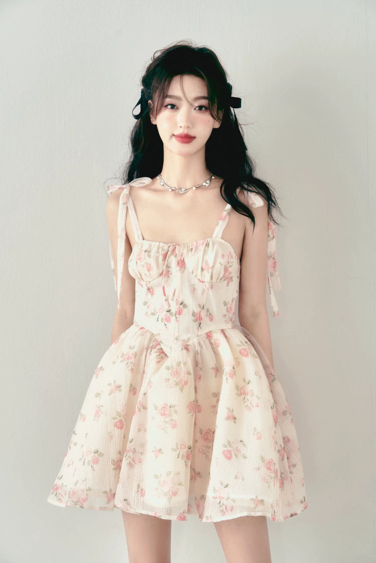 Pink Rose Floral Bow Dress