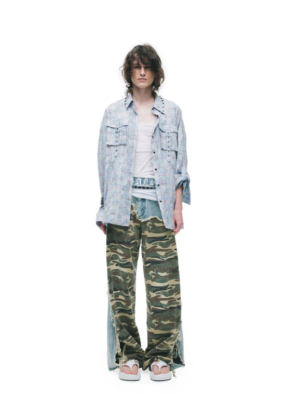 Vintage Washed Studded Plaid Oversized Shirt