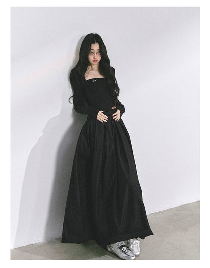 French Relaxed Long Sleeve Maxi Dress