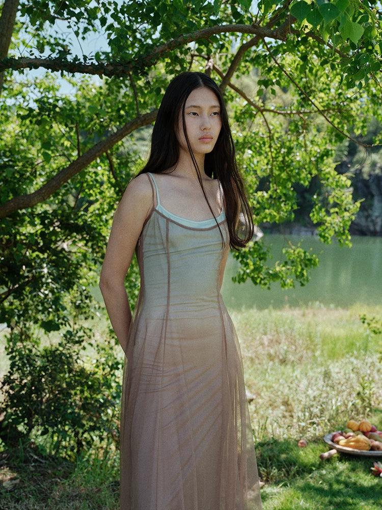 Gradient Mesh Slimming Resort Dress