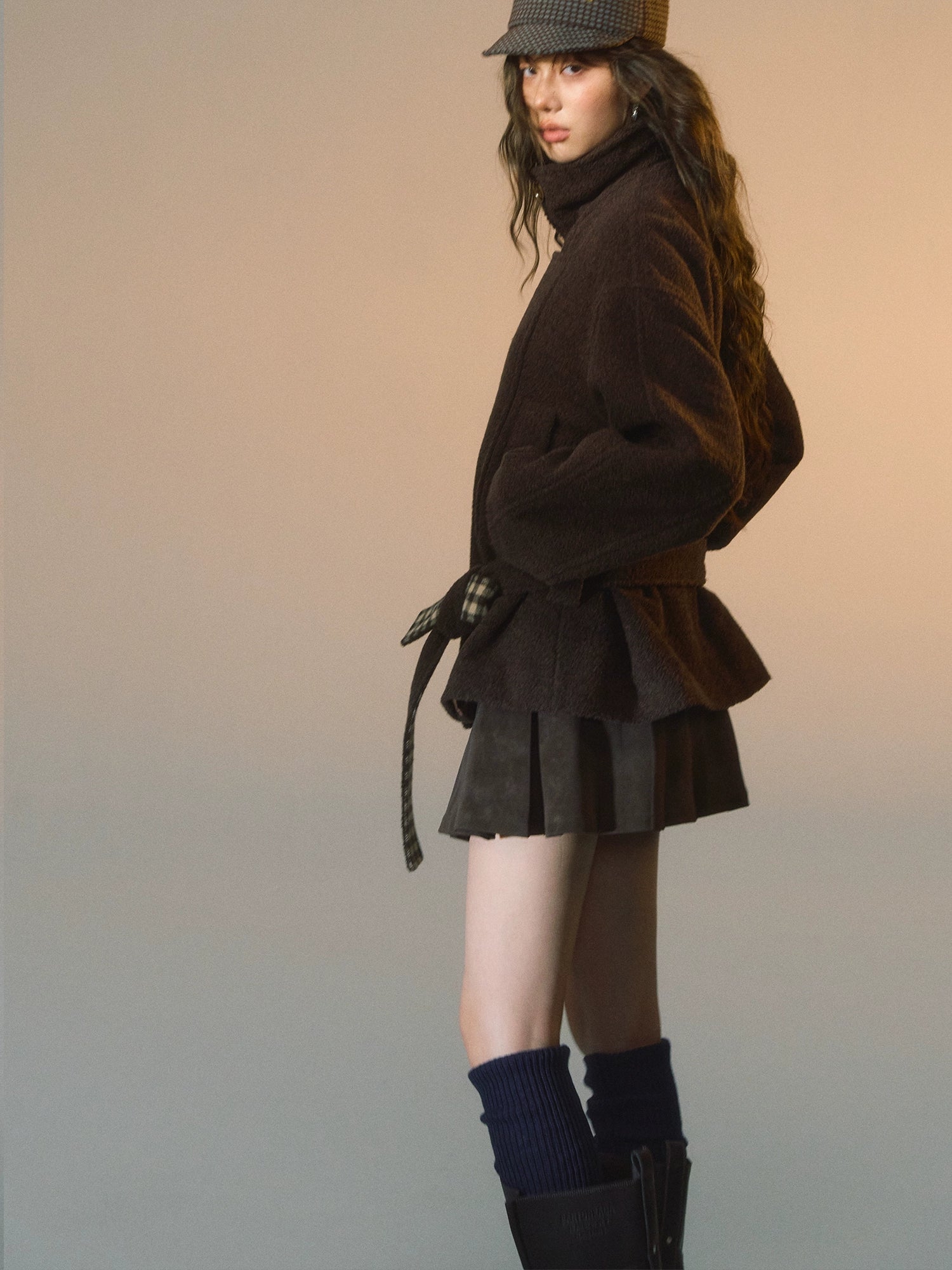 Plaid Patchwork Wool-Blend Cropped Jacket