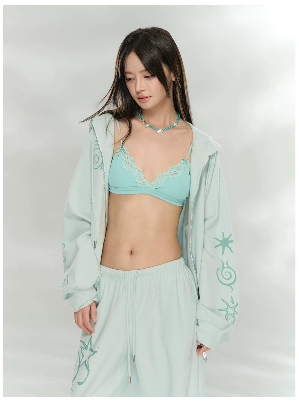 Printed Waffle Knit Hoodie &amp; Pants Set