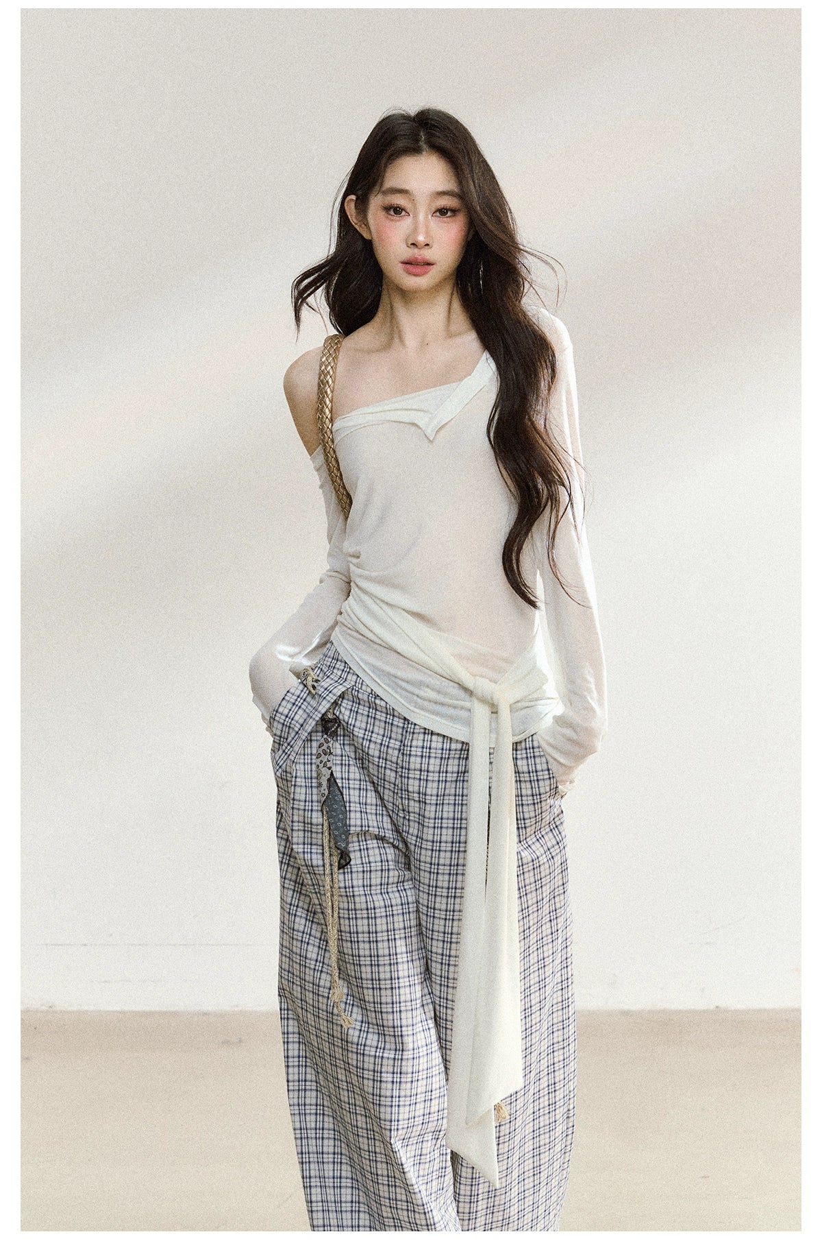 Relaxed Plaid Cotton Wide-Leg Trousers