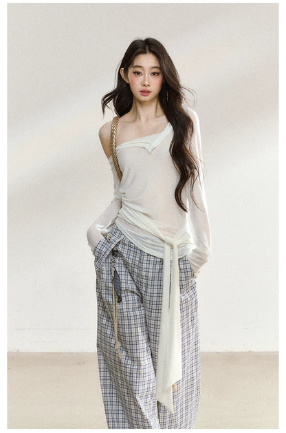 Relaxed Plaid Cotton Wide-Leg Trousers