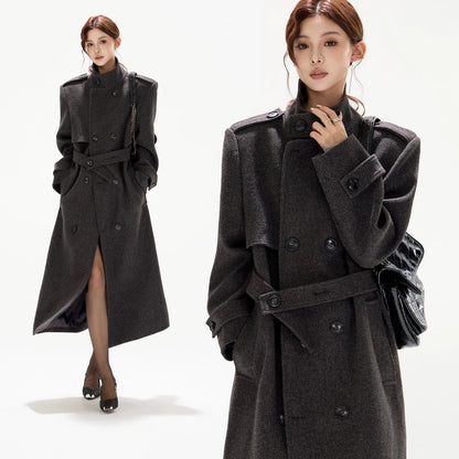 Wide-Shoulder Wool-Blend Overcoat