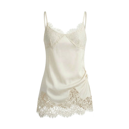 Asymmetric Lace-Trim Satin Camisole