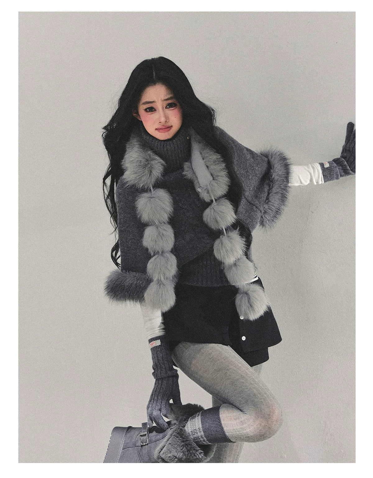 High-Neck Cable Knit Sweater