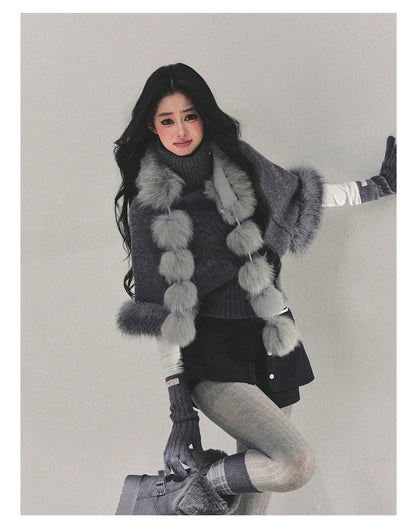 High-Neck Cable Knit Sweater