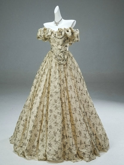 Vintage Sheer Flora Tulle Couture Gown