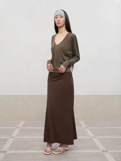 Lyocell-Linen V-Neck Knit Cover-up
