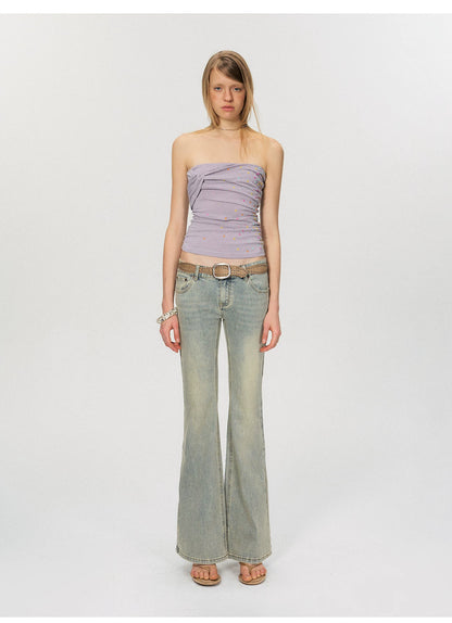 Vintage Washed Low-Rise Flared Denim Jeans