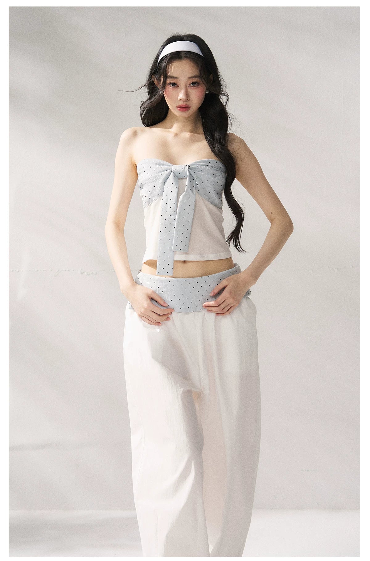 Strapless Top &amp; Relaxed Wide-Leg Pants Set