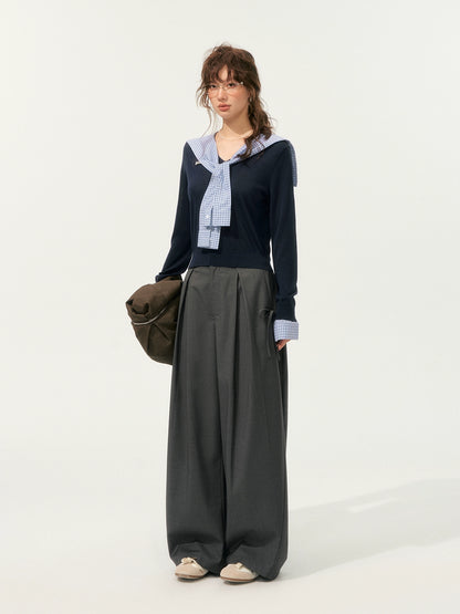Fake Two-Piece Twist-Knot Spliced V-Neck Knit Top - CHINASQUAD