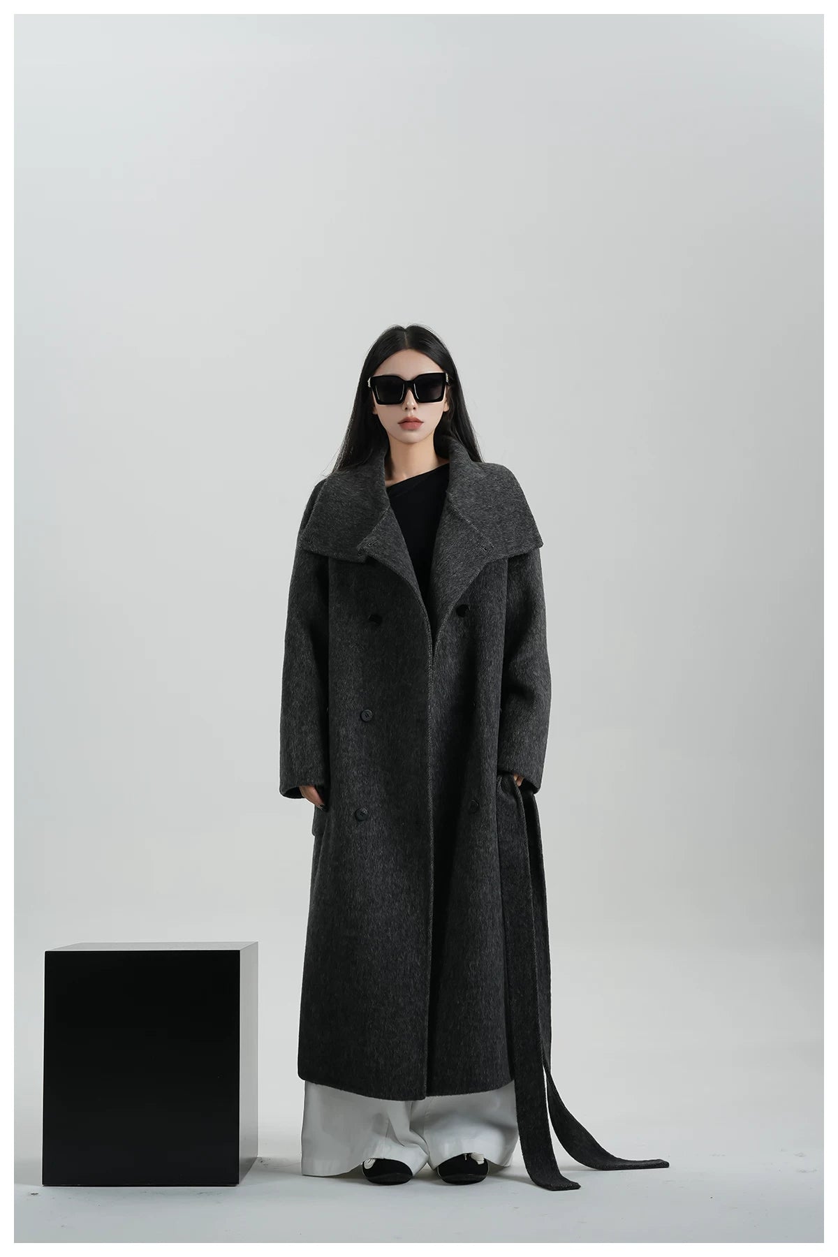 High-Neck Long Wool Coat