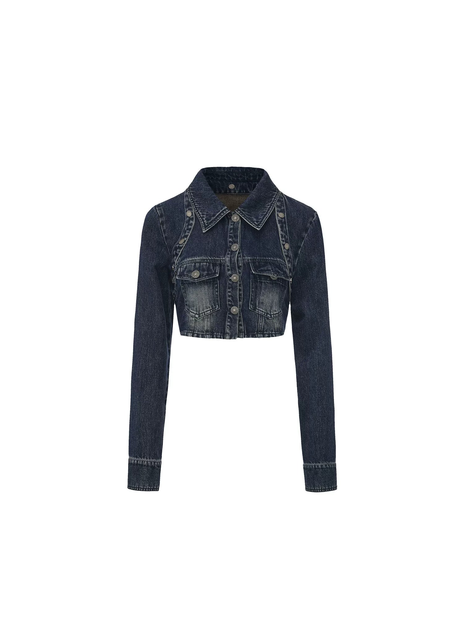 Y2K Washed Denim Cropped Set with Embroidered Patch Detail