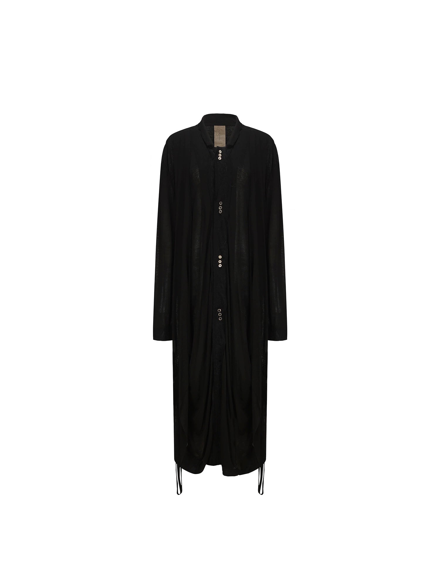 Black Wooha Side Ruched Panel Long Coat