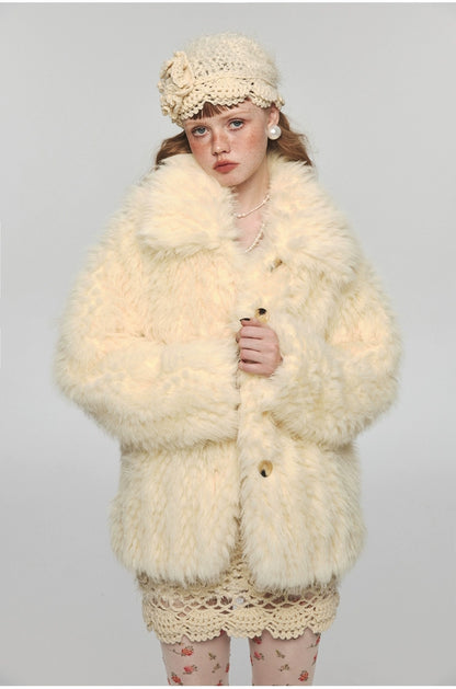 Plush Fleece Collar Faux Fur Loose Jacket - CHINASQUAD