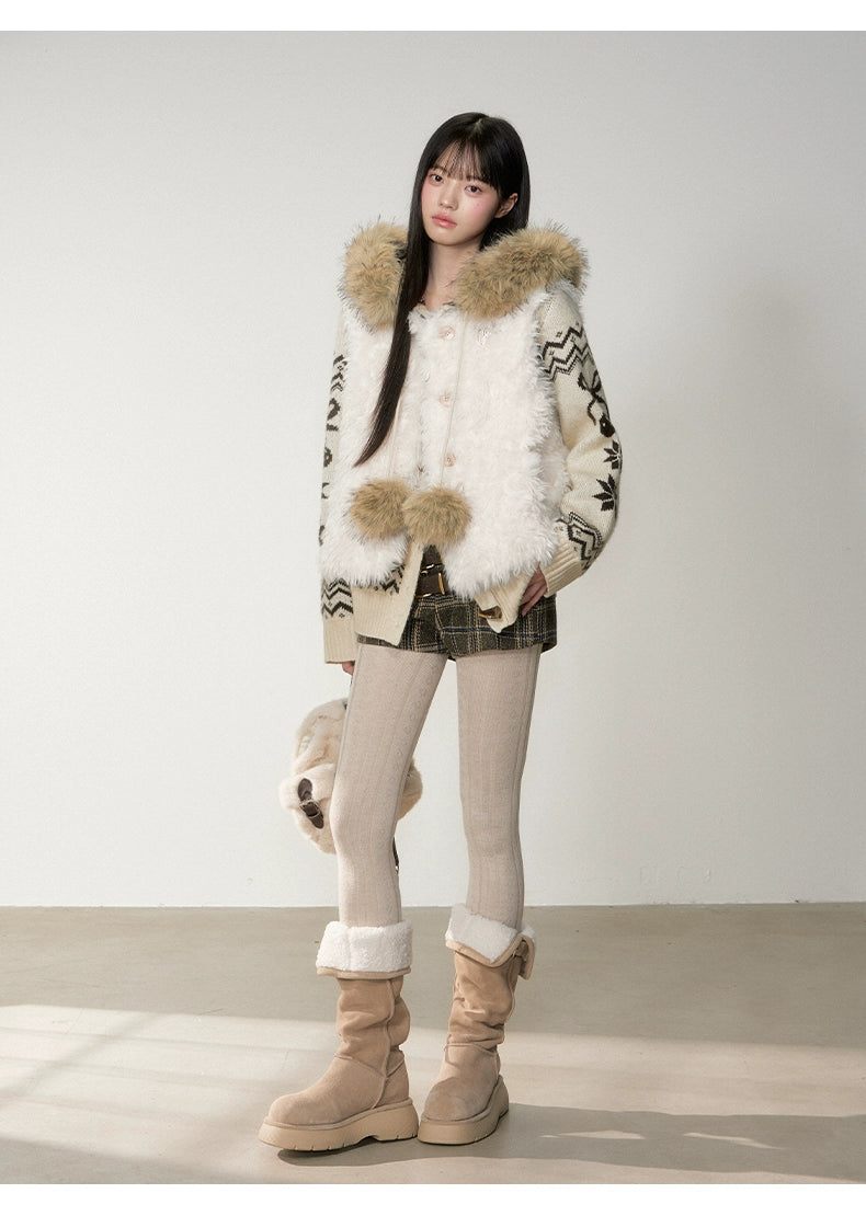 Curly Faux Shearling Brooch Vest