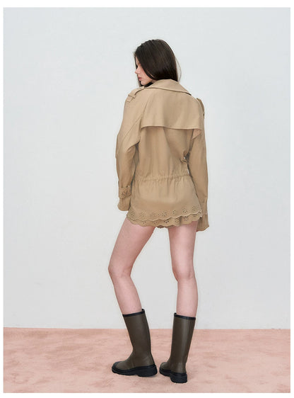 Double-Waistband Embroidered Straight Shorts