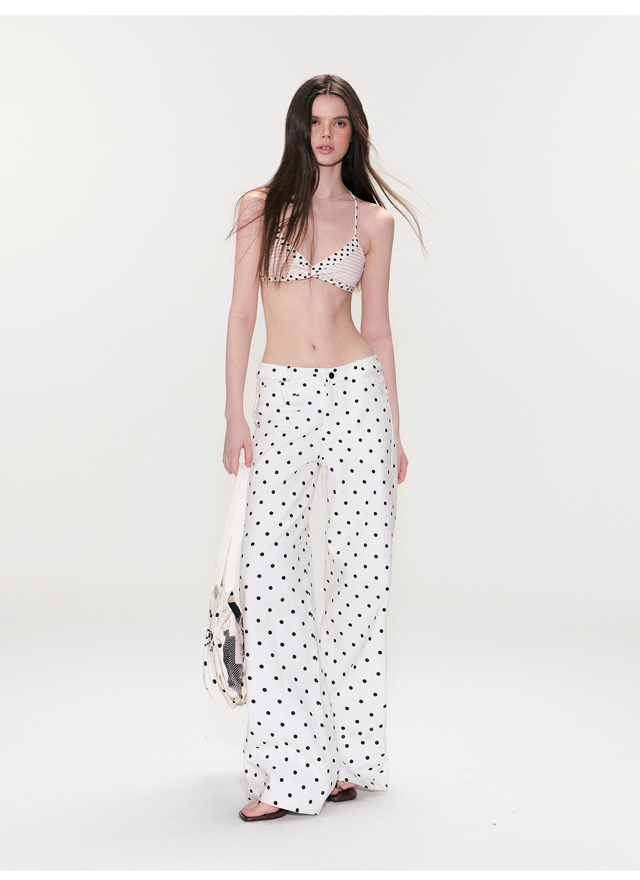 Color-Block Polka Dot Triangle Bralette Top