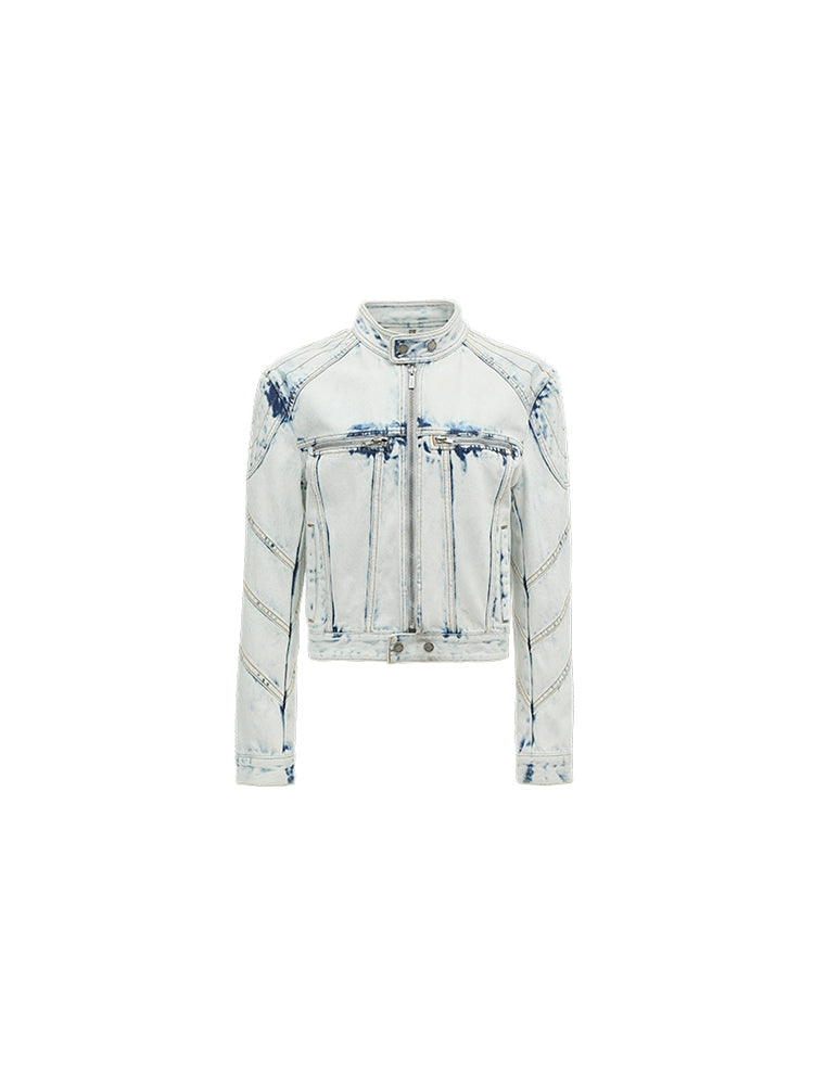 Light Blue Denim Biker Jacket