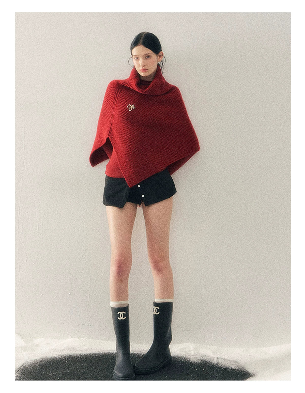 French High-Neck Knit Sweater