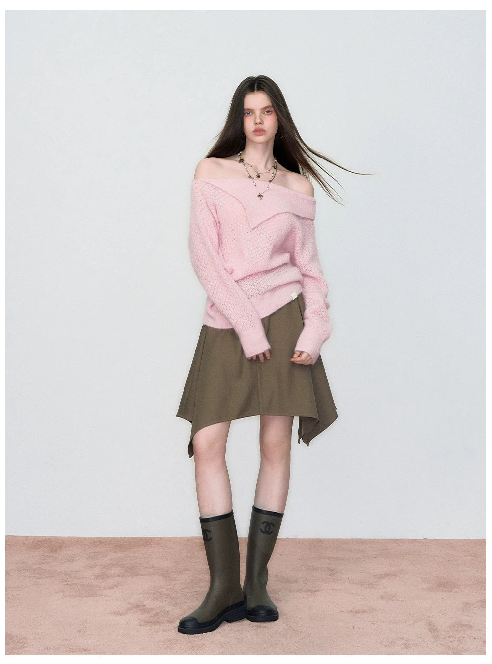 Off-Shoulder Relaxed Alpaca Knit Sweater