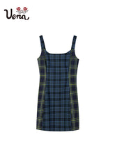 Plaid Patchwork Suspender Dress - CHINASQUAD