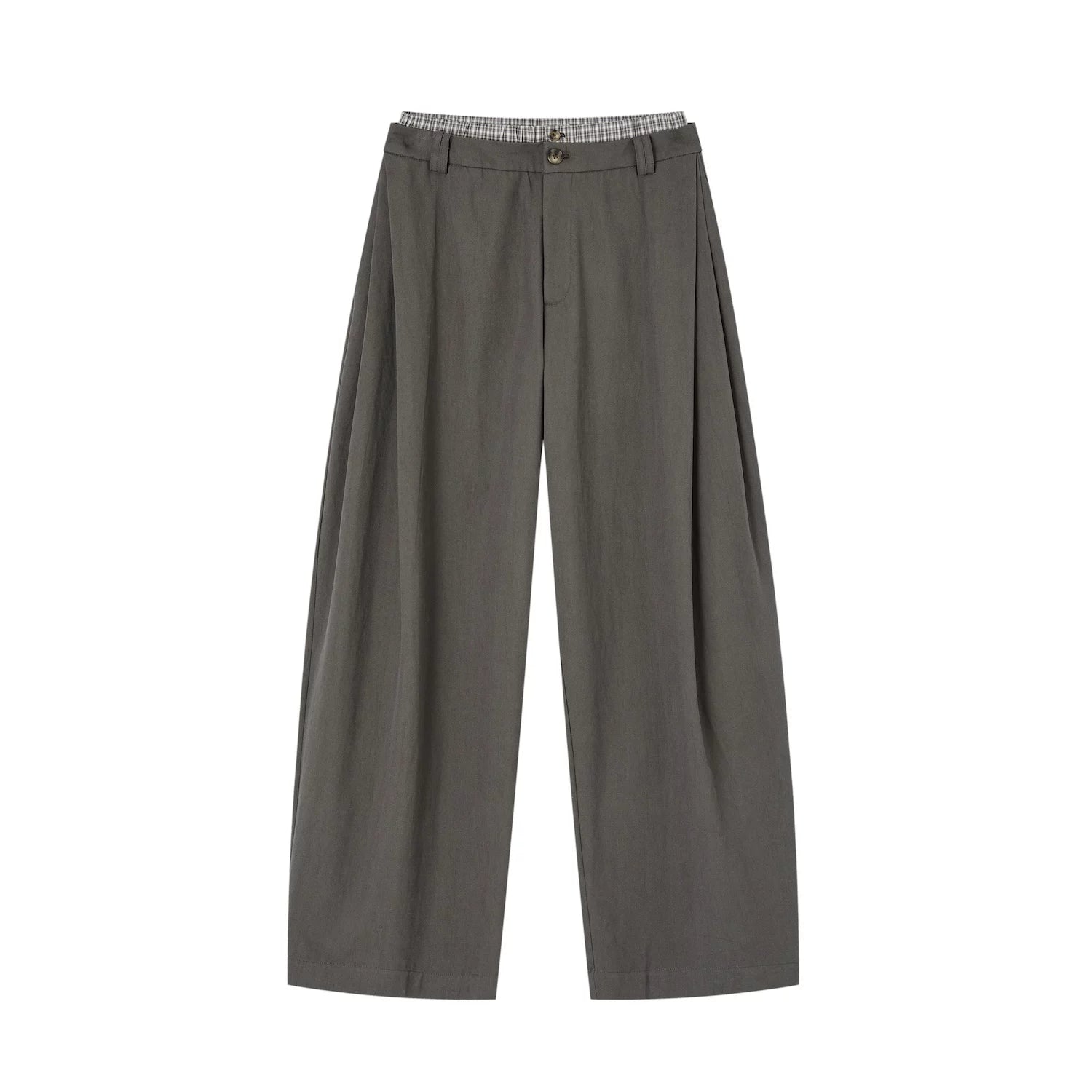 Asymmetric Pleated Curved Wide-Leg Trousers