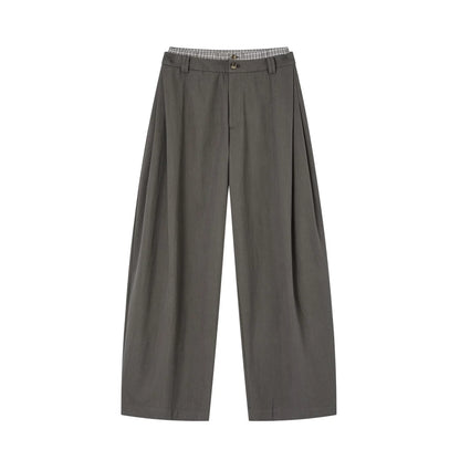 Asymmetric Pleated Curved Wide-Leg Trousers