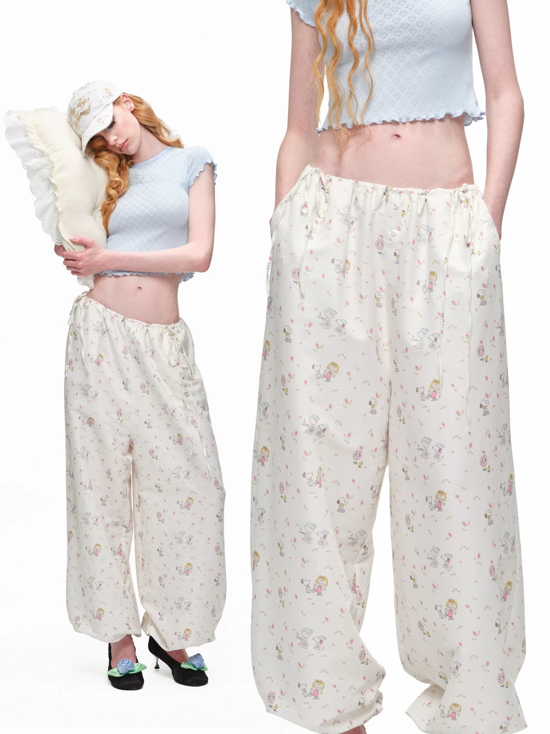 Snoopy Floral Balloon Wide-Leg Pants 1Jinn Studio