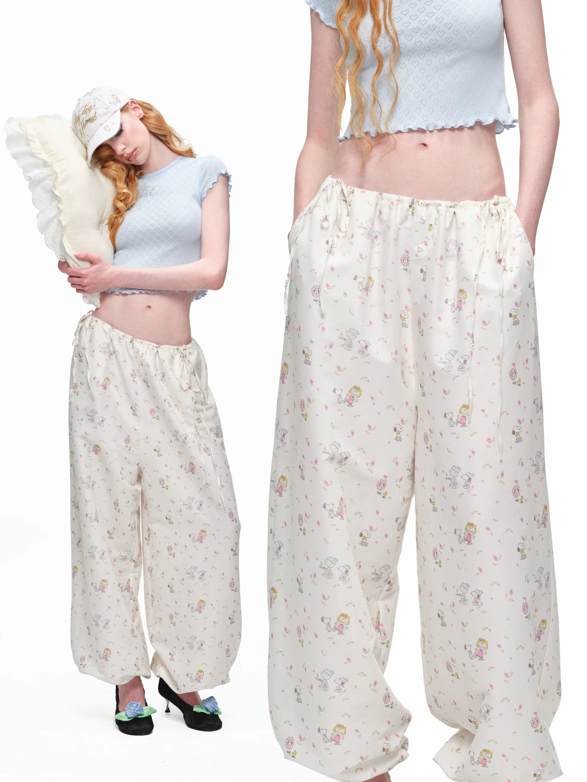 Snoopy Floral Balloon Wide-Leg Pants 1Jinn Studio
