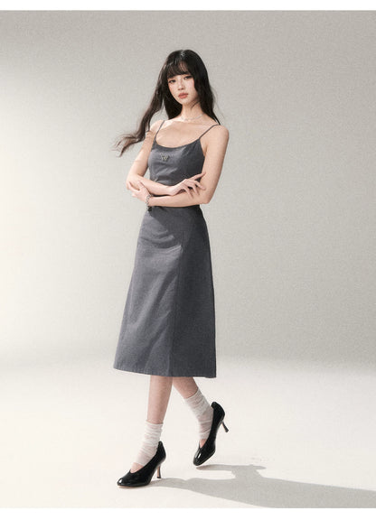 Minimalist Cotton A-Line Slip Midi Dress