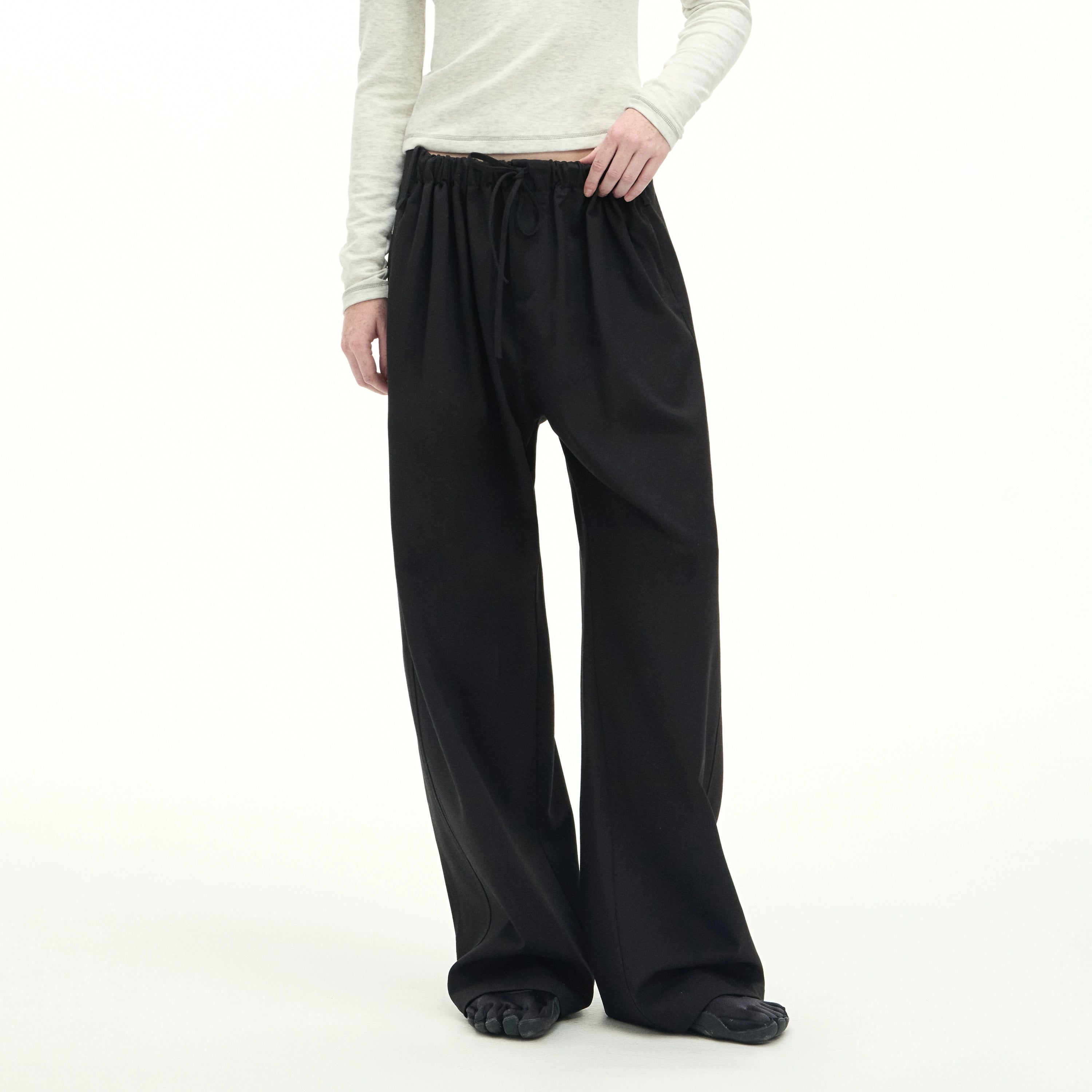 Drawstring Wool-Blend Wide-Leg Pants