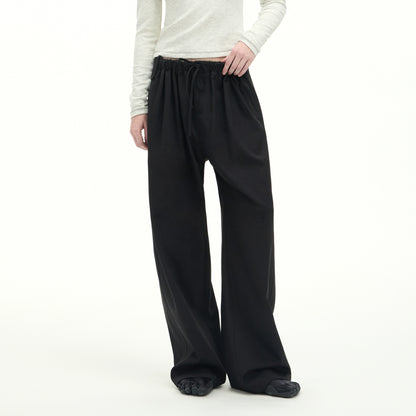 Drawstring Wool-Blend Wide-Leg Pants
