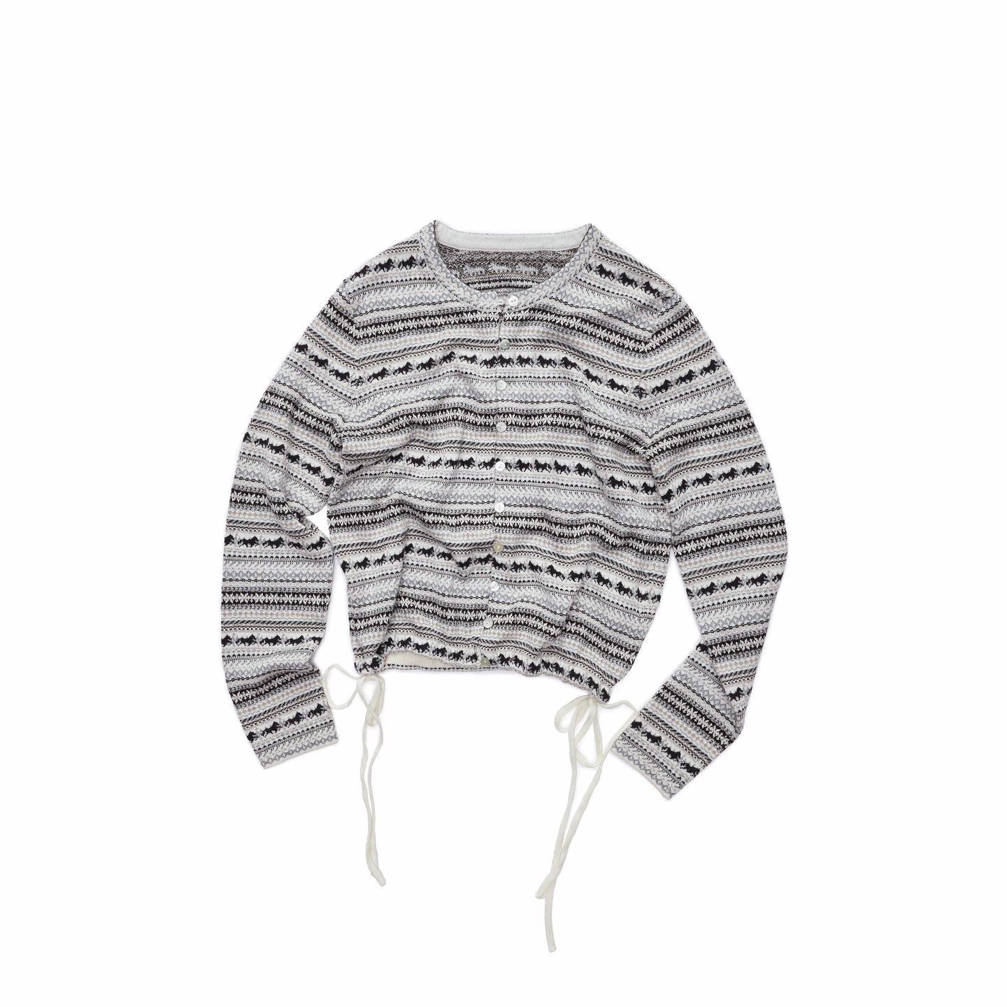 Fair Isle Pony Jacquard Drawstring Knit Cardigan