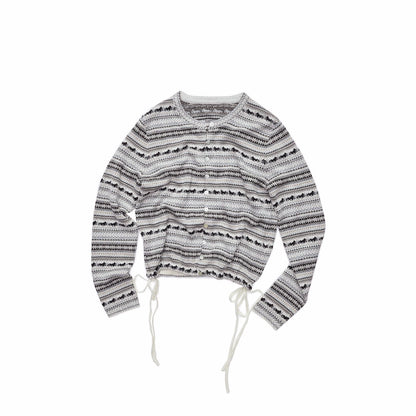 Fair Isle Pony Jacquard Drawstring Knit Cardigan