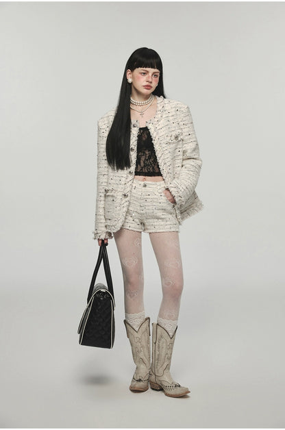 White Tweed Jacket &amp; Shorts Set - CHINASQUAD