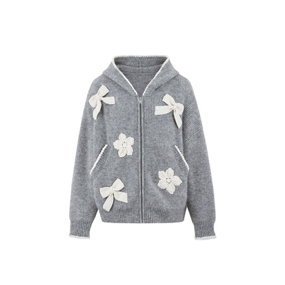 Crochet-Trim Knit Hoodie