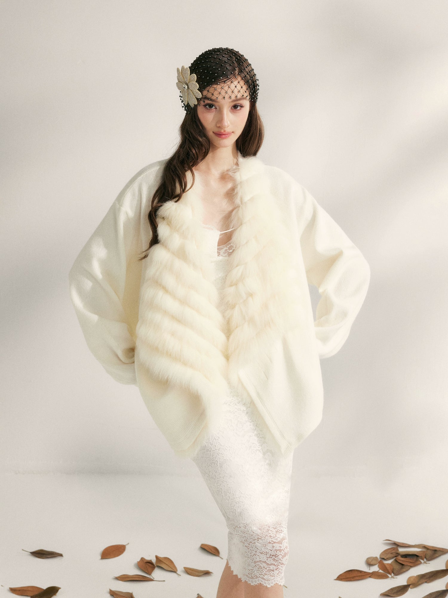 Fox Whisper Knit Fur Collar Cardigan Jacket