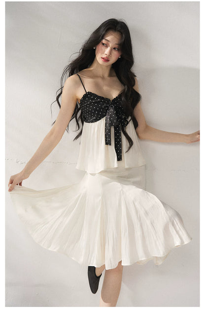 Polka Dot Camisole &amp; Bow Detail Midi Skirt Set