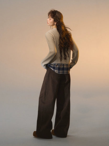 3D Seam Wide-Leg Crescent Denim Pants