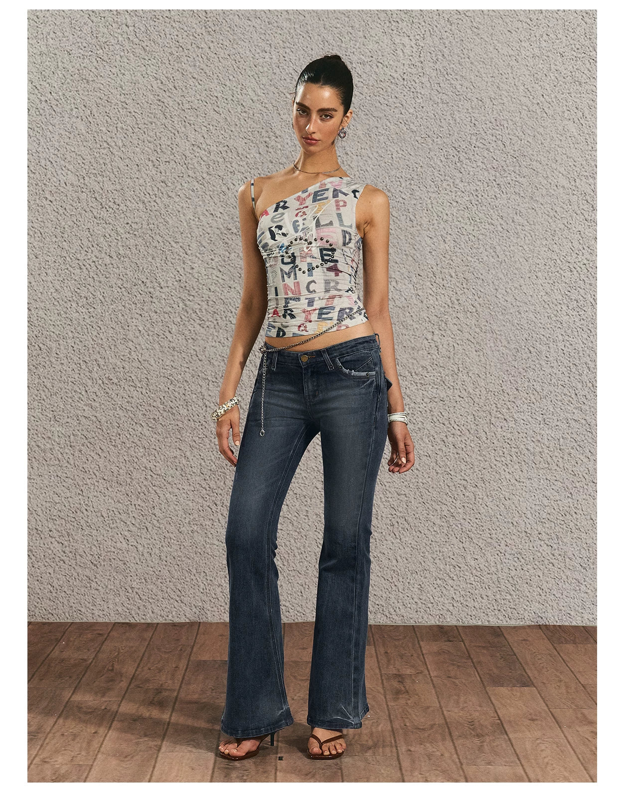 Vintage Graphic One-Shoulder Cinched Crop Tee