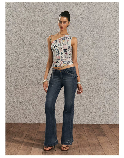 Vintage Graphic One-Shoulder Cinched Crop Tee